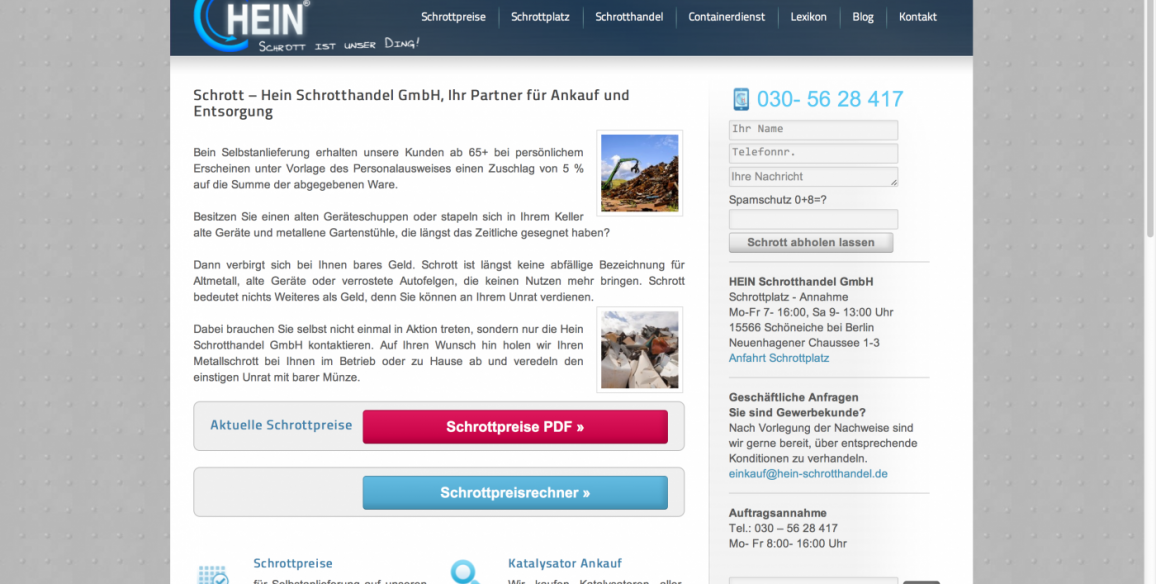 Hein Schrotthandel GmbH Berlin, Webdesign mit WordPress