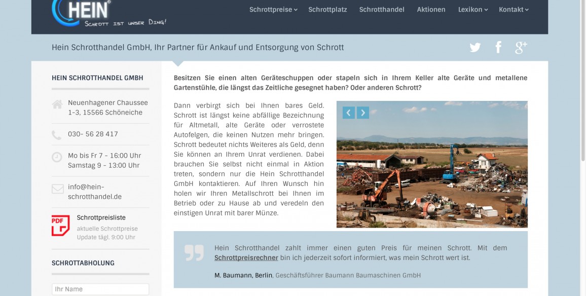Hein Schrotthandel GmbH, Website Relaunch